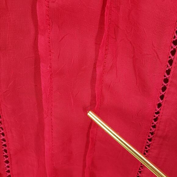 Maggie Barnes Red Sheer Ruffle Sleeve Pleated Light Textured Top Size 2X - Picture 10 of 13